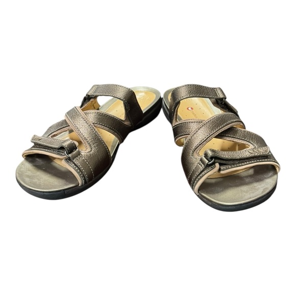 Clarks Artisan Unstructured Women’s Bronze Metallic Leather Slide Sandals 9.5 - Picture 3 of 7